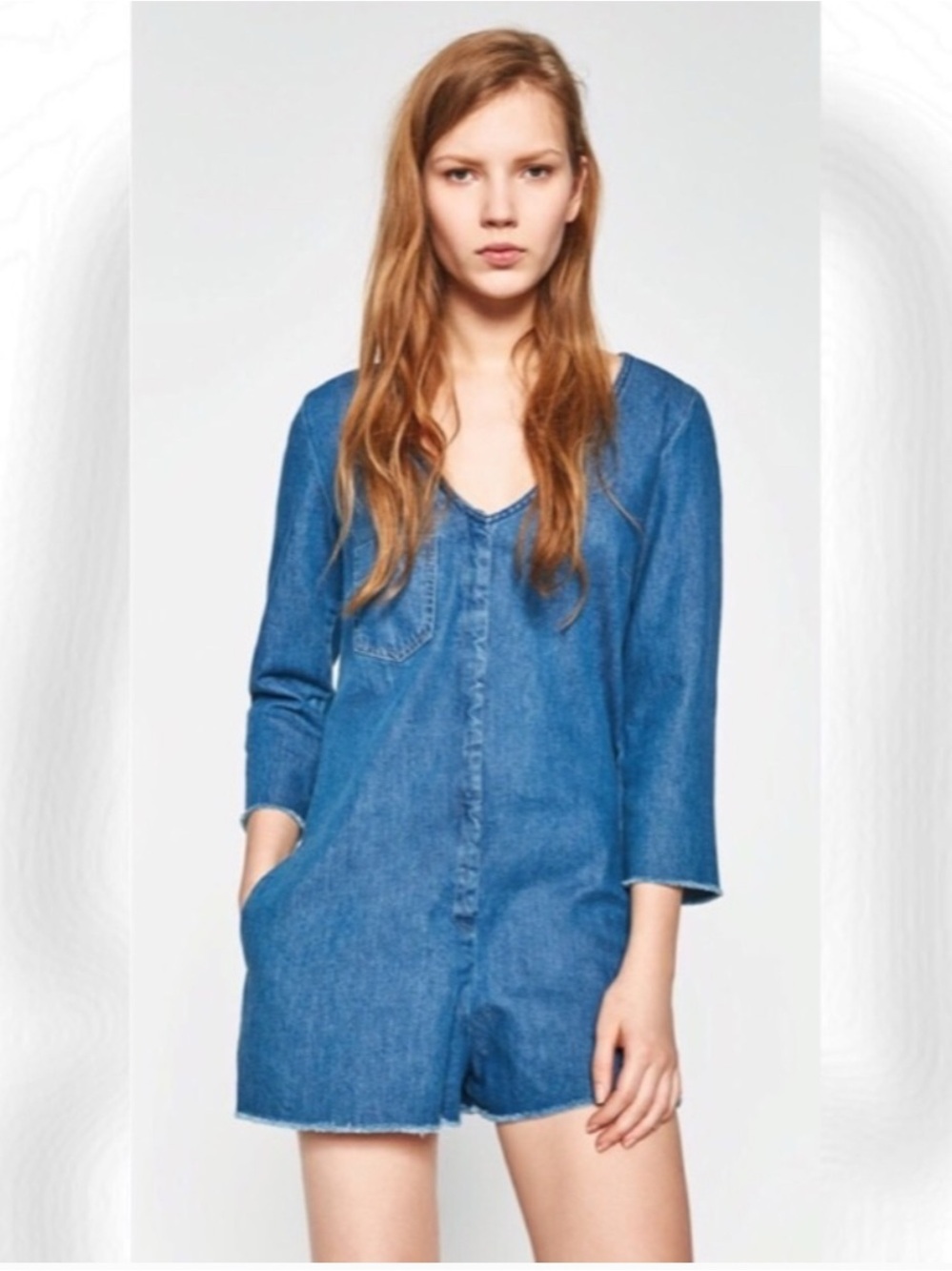 Zara Blue Denim Romper Short Size L